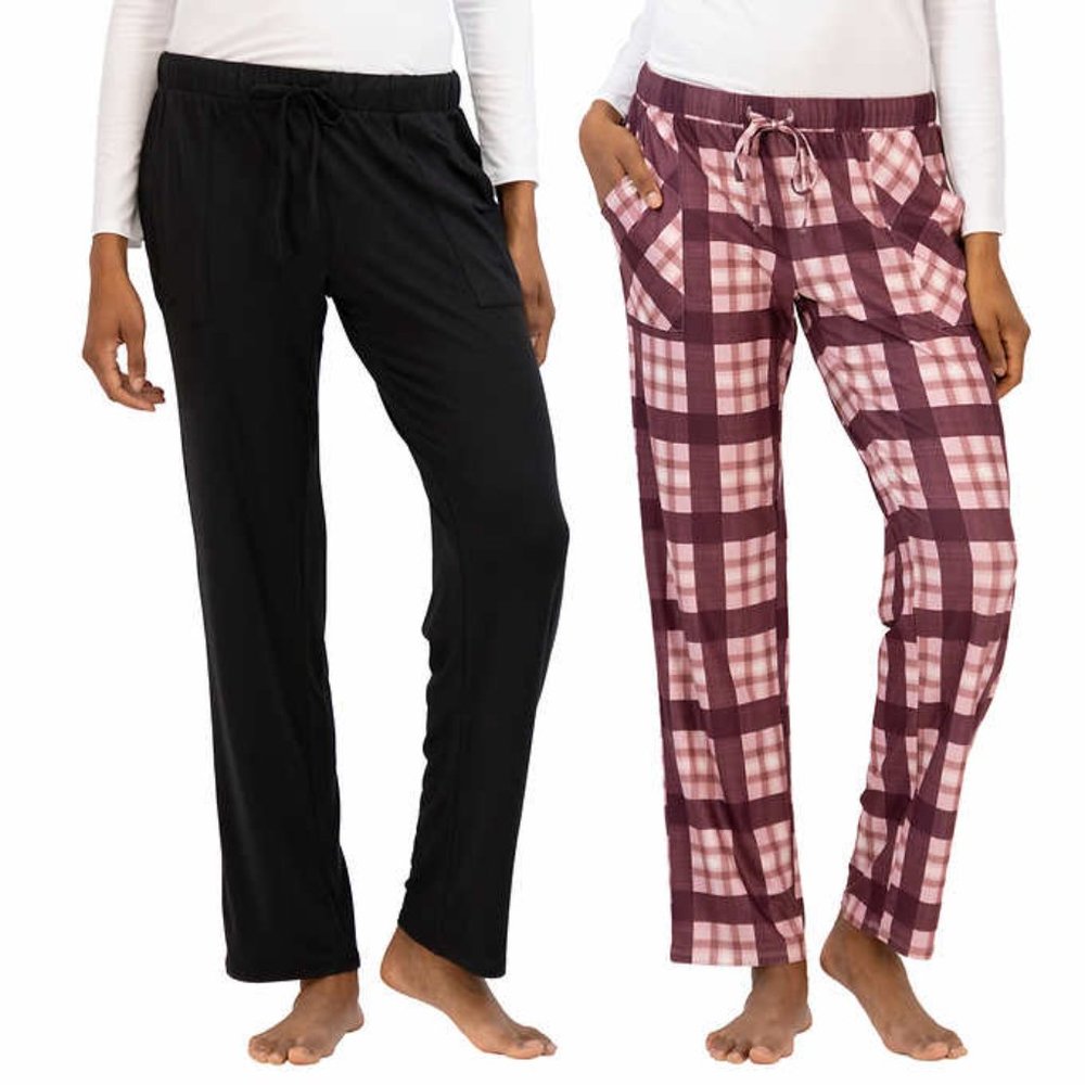 NWT Lucky Brand Women's 2 Piece Sleep Pajajma Pants Black/Plaid Size L $80 EE394